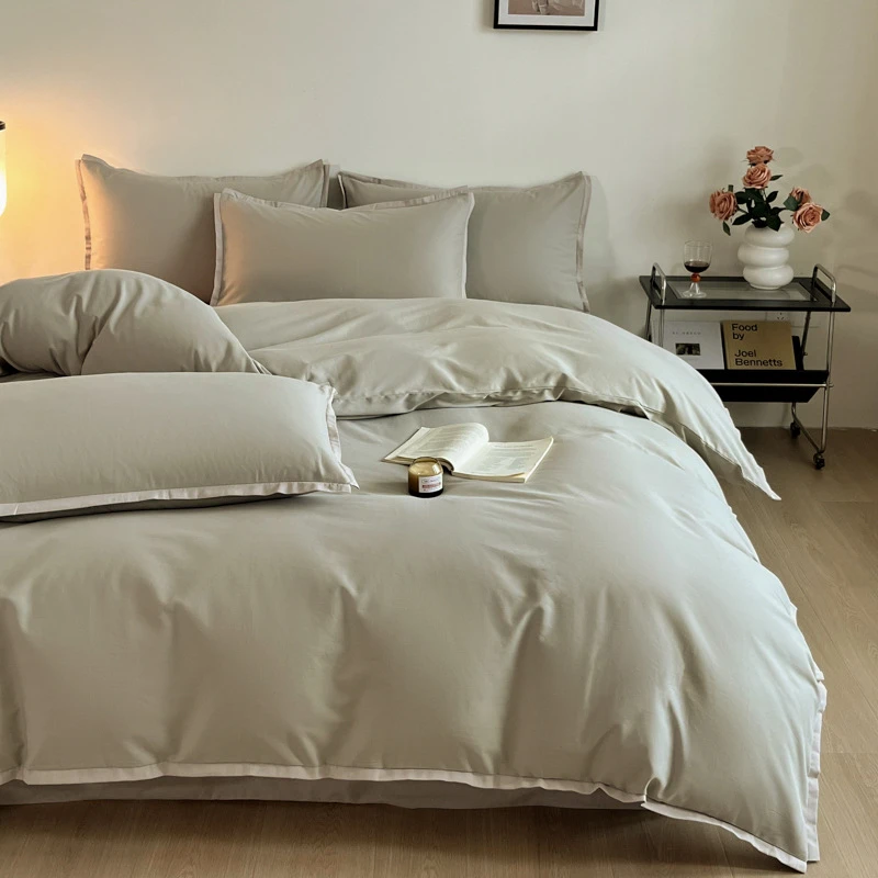 简约纯色全棉磨毛四件套加厚纯棉100被套床单高级感秋冬床上用品
