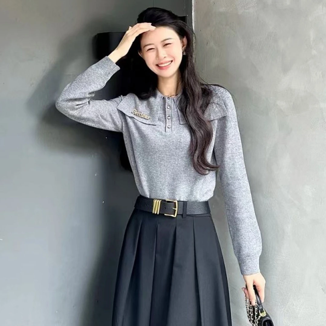 哥弟阿玛施正官方2025秋季新款气质拼接羊绒长袖针织衫女洋气毛衣