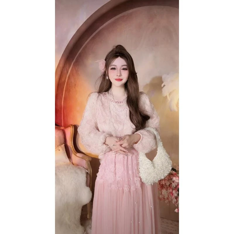 【崔】S0060 新款时尚重工刺绣串珠镶钻泡泡袖衬衫设计感宽松上衣