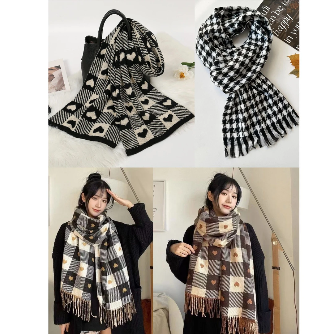 韩版经典千鸟格双面围巾秋冬季情侣潮保暖时尚针织围脖百搭