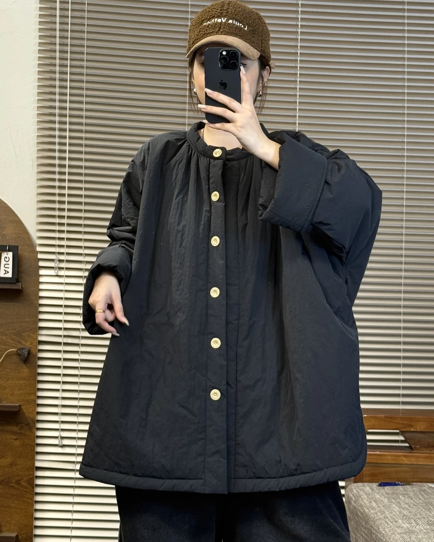 芊米鑫~2025秋冬新款圆领单排扣休闲宽松减龄百搭棉服