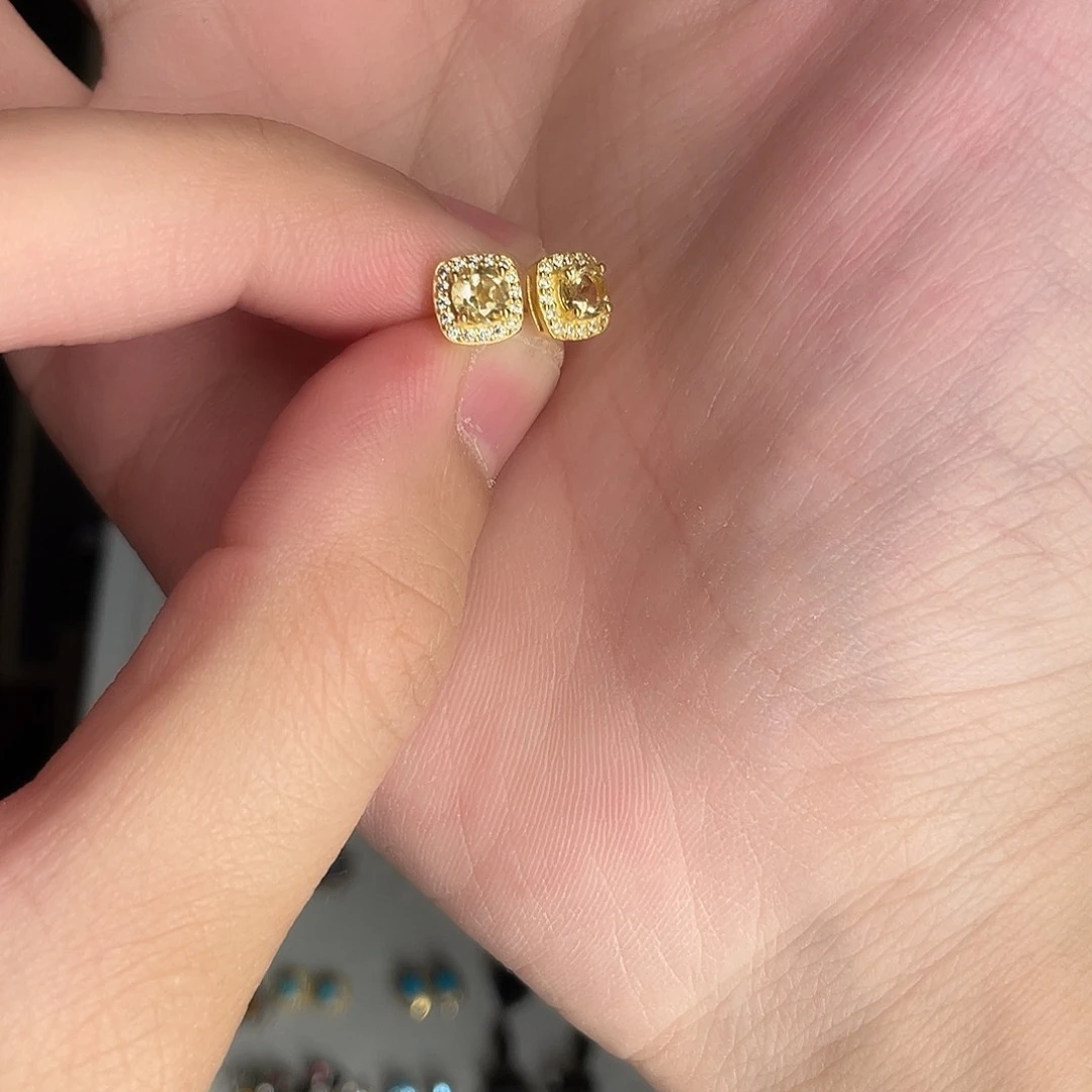黄晶耳饰银S925镶嵌天然