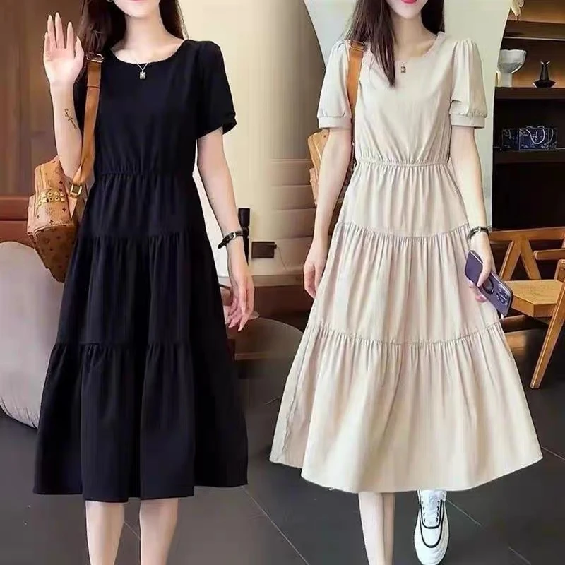 短袖连衣裙2025年女新款夏季洋气气质高级感A字裙长款裙子