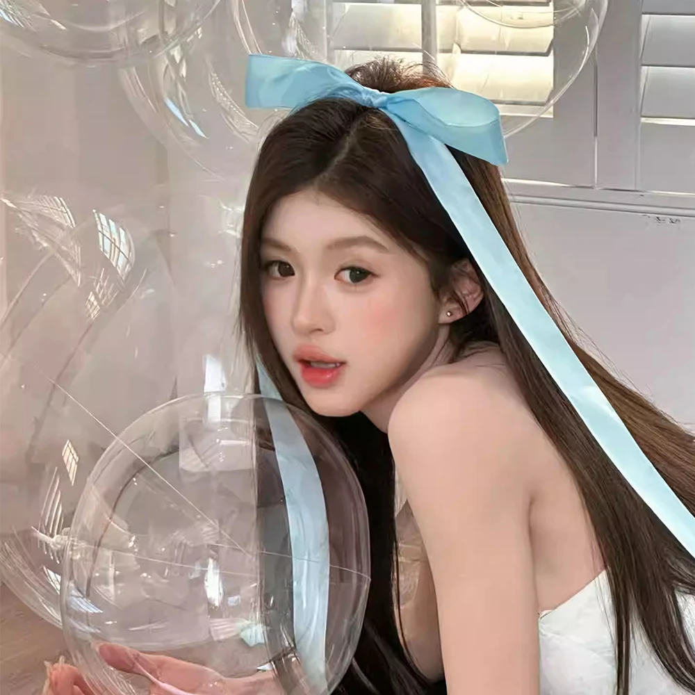 蓝色蝴蝶结发夹甜美气质氛围感后脑勺顶夹鸭嘴夹拍照写真头饰