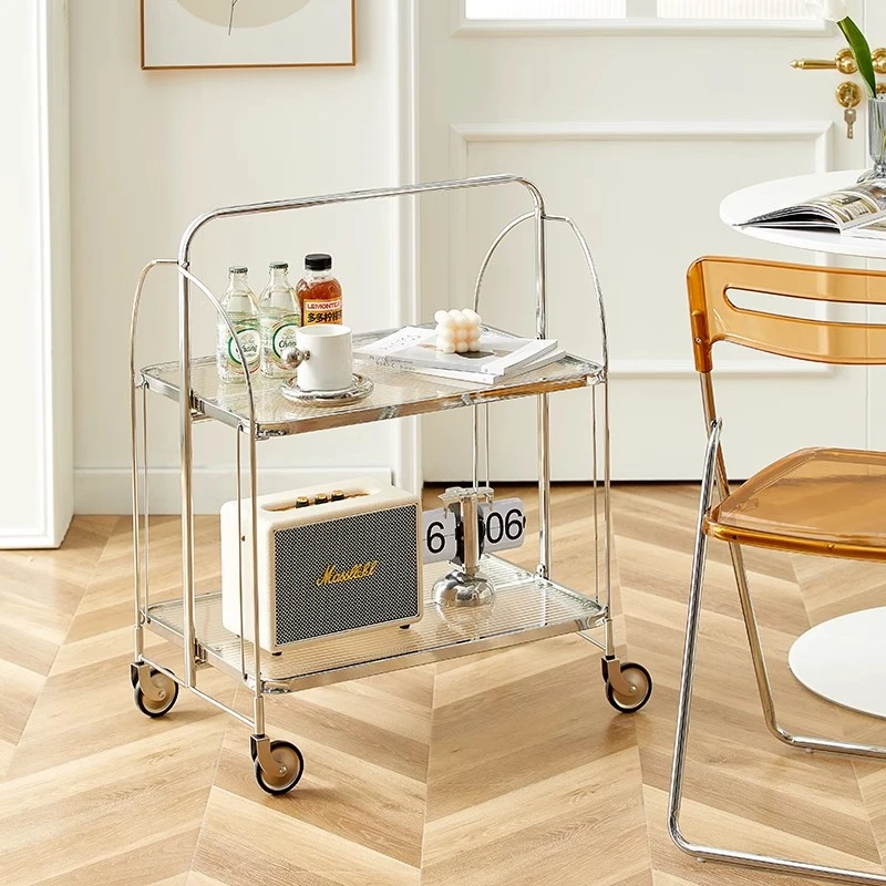 轻奢可折叠小推车客厅移动沙发置物架玻璃小边几轻奢网红ins餐车