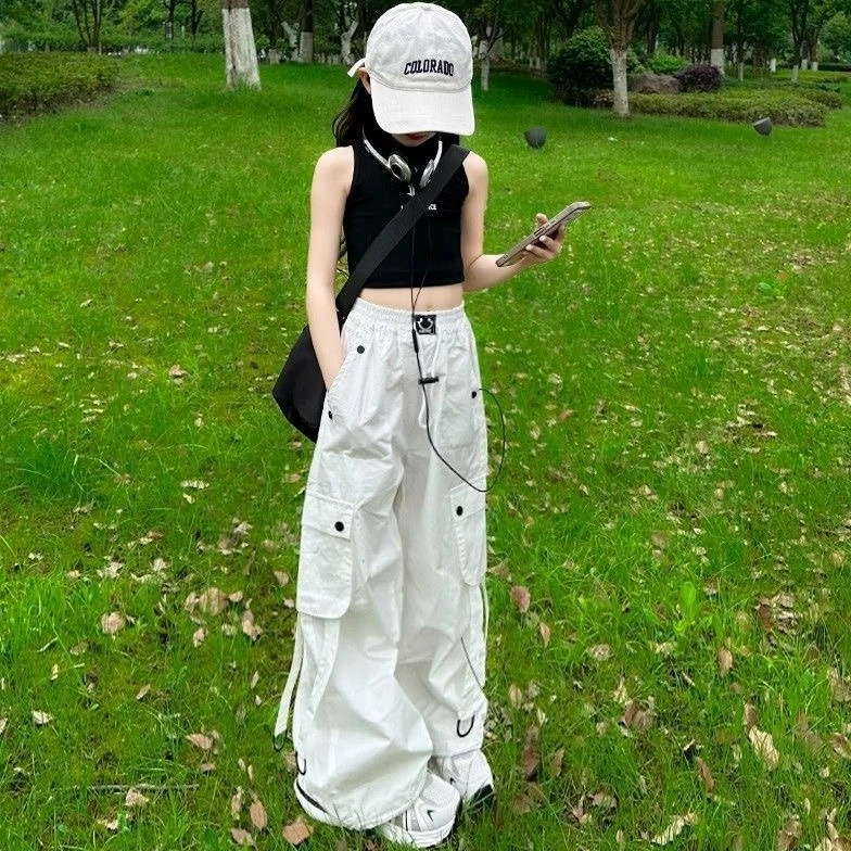 女童工装裤子秋季儿童春秋休闲裤新款中大童女孩洋气宽松阔腿长裤