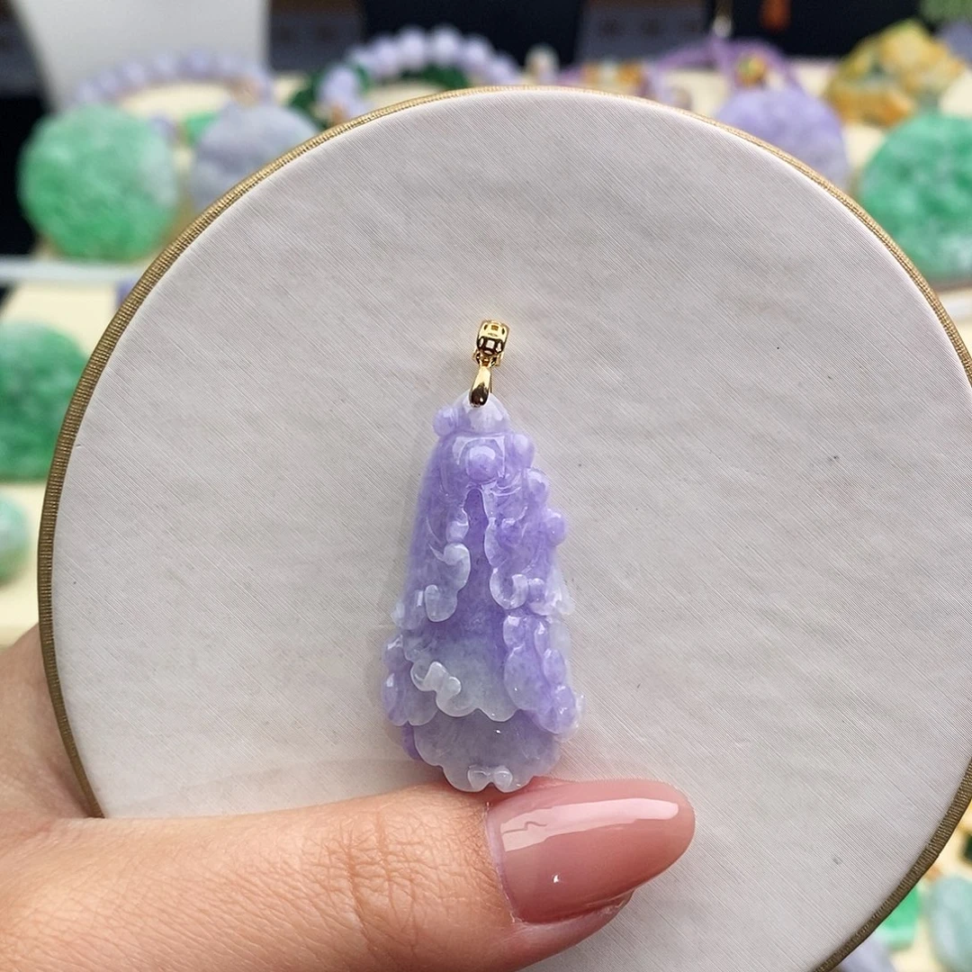 翡翠18K金镶嵌吊坠(不含链)