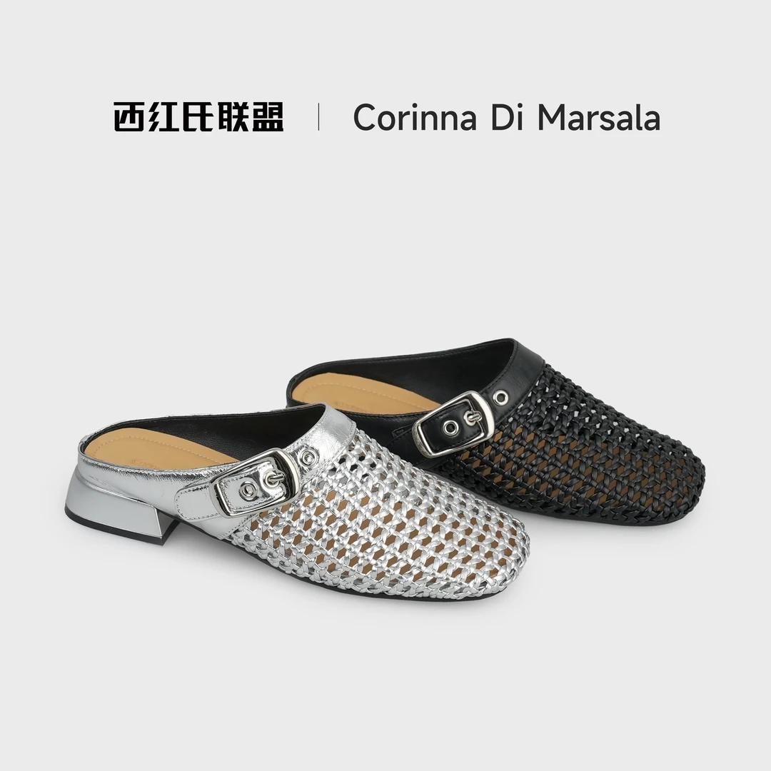 【西红氏联盟】春夏编织镂空穆勒凉鞋跟高2.5cm半码拍大X2234588-2