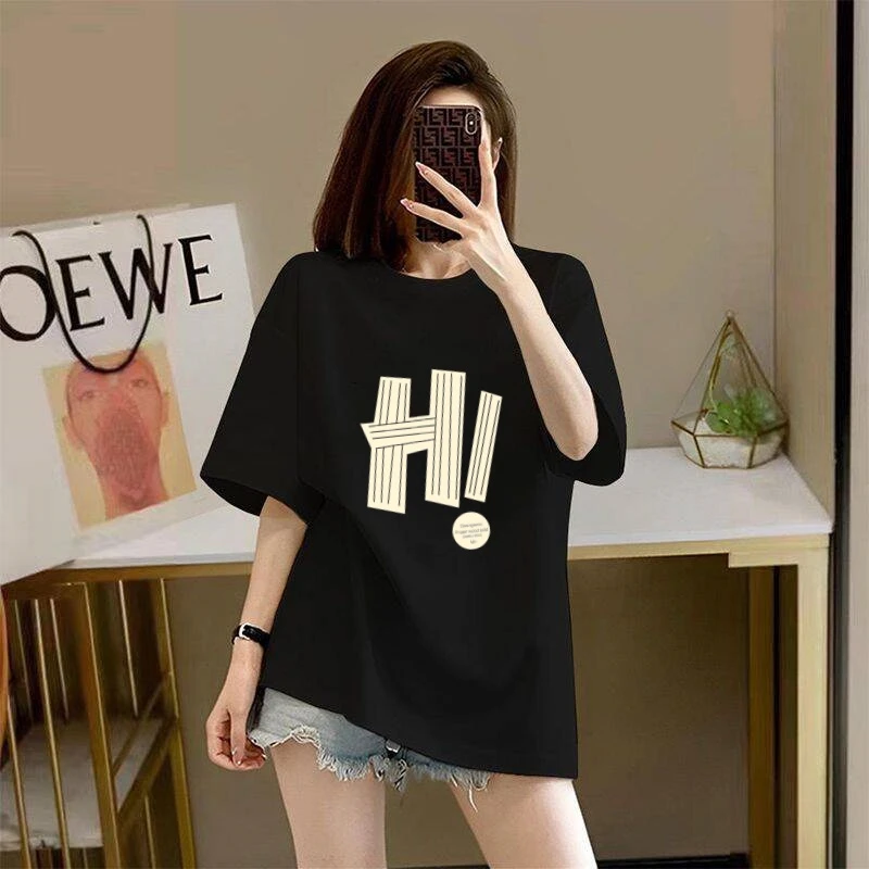 时尚潮牌100%纯棉短袖t恤女半袖夏季百搭大码宽松版休闲减龄上衣