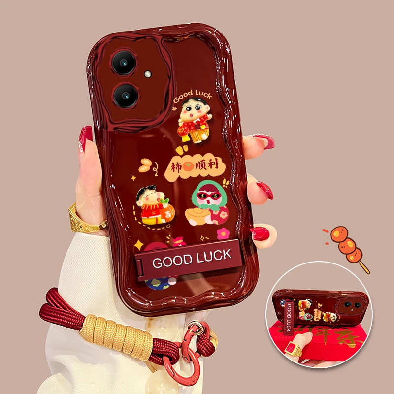 适用于【oppoA2】柿柿顺利小新新年支架手机壳创意防摔网红女款