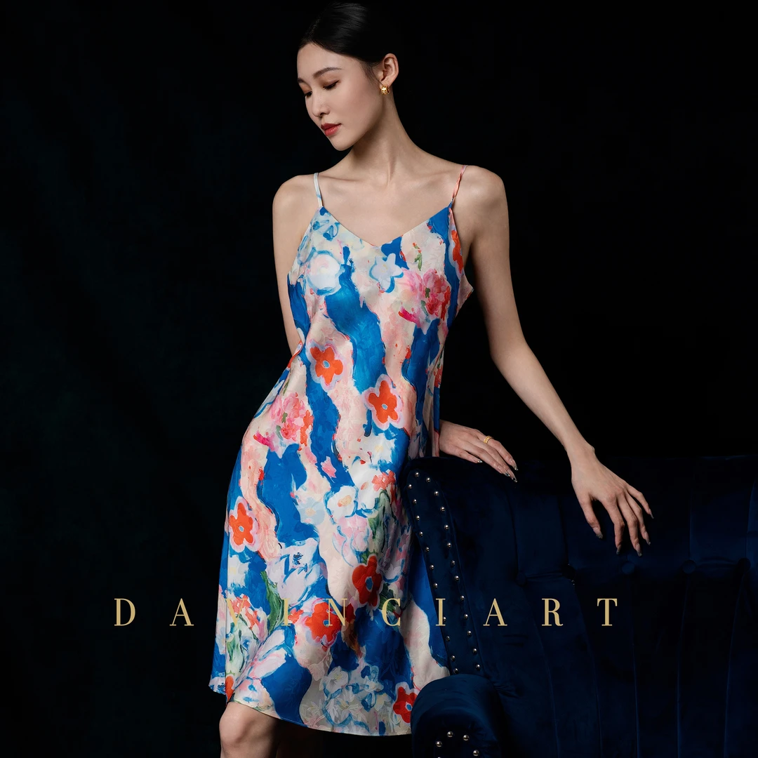 DAVINCIART橙花海岸吊带睡衣性感战袍高级感睡裙女款爆款2025新款