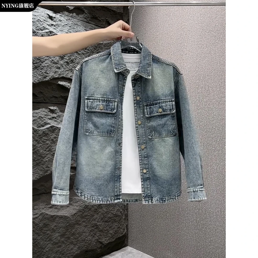 NYING2025新款秋季牛仔外套男潮流痞帅翻领牛仔夹克美式复古休闲