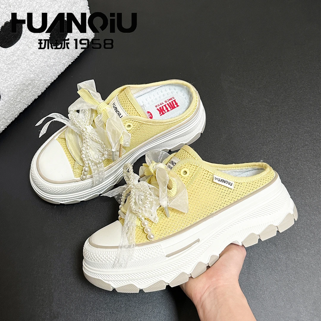 HUANQIU/环球新款芭蕾风蕾丝半拖2025外穿女包头拖鞋爆款一秒入夏