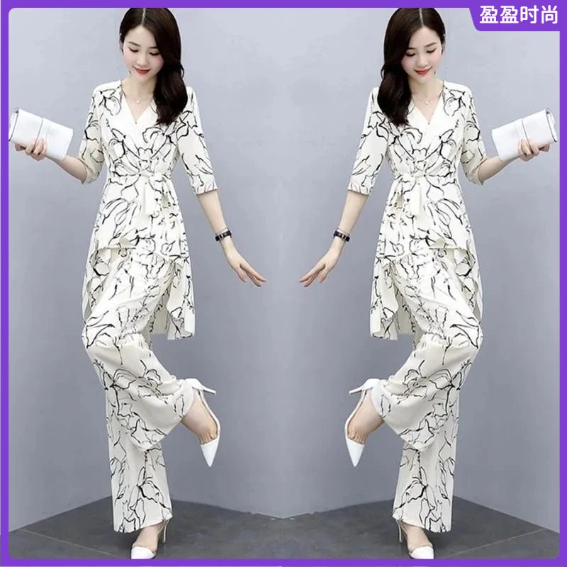 l夏季新品韩版高腰垂感阔腿裤女神范2025夏时尚洋气大码套裤女I