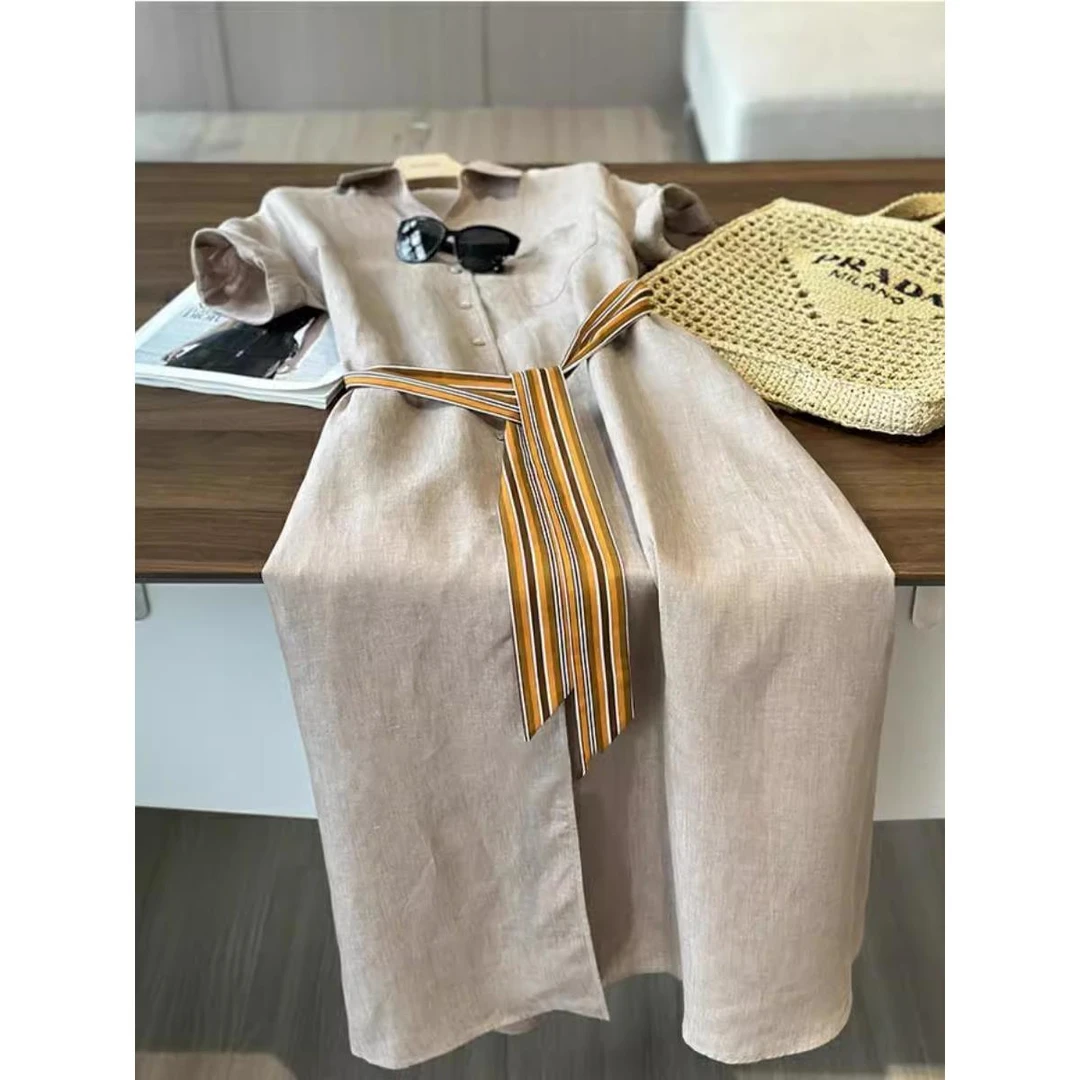 CHAO级无D！巨显瘦！复古纯尾凉爽透气系腰带连衣裙女夏