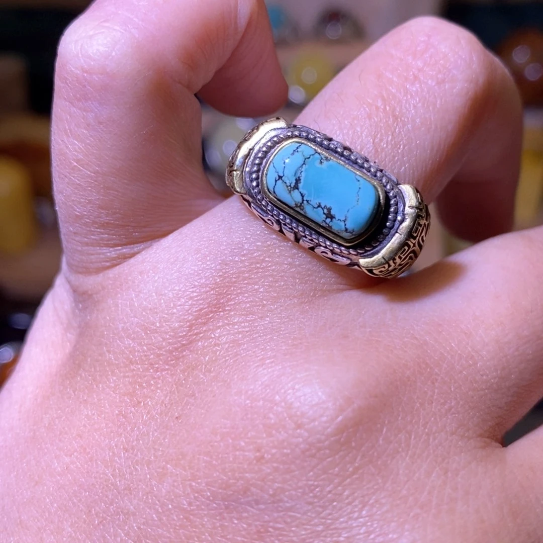 绿松石戒指银S925镶嵌不****掉