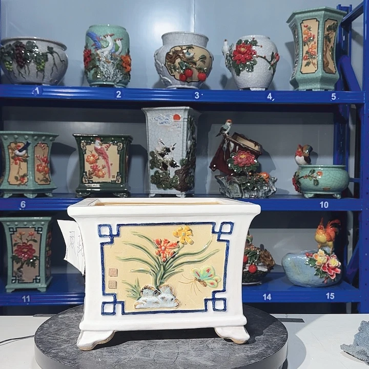 清***雅高温粗陶石湾花盆
