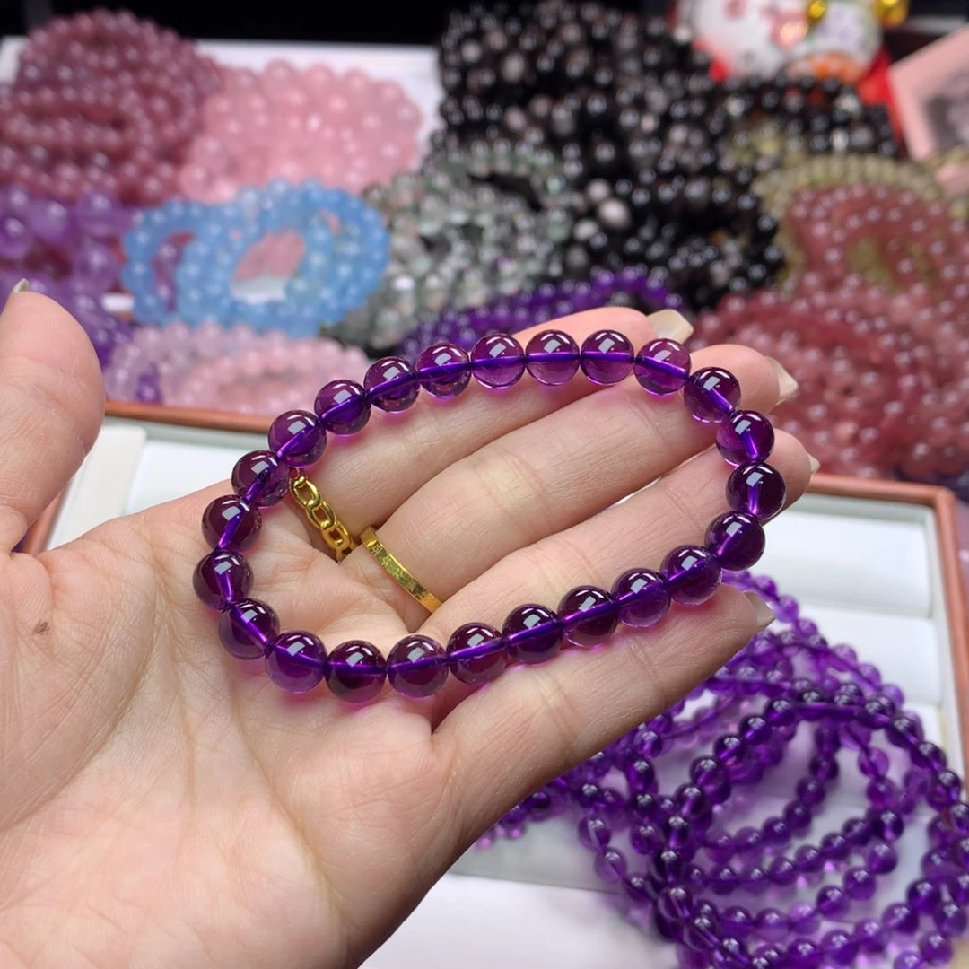 水晶手链未镶嵌记**名拍2高货乌拉圭紫水晶卡7.5+