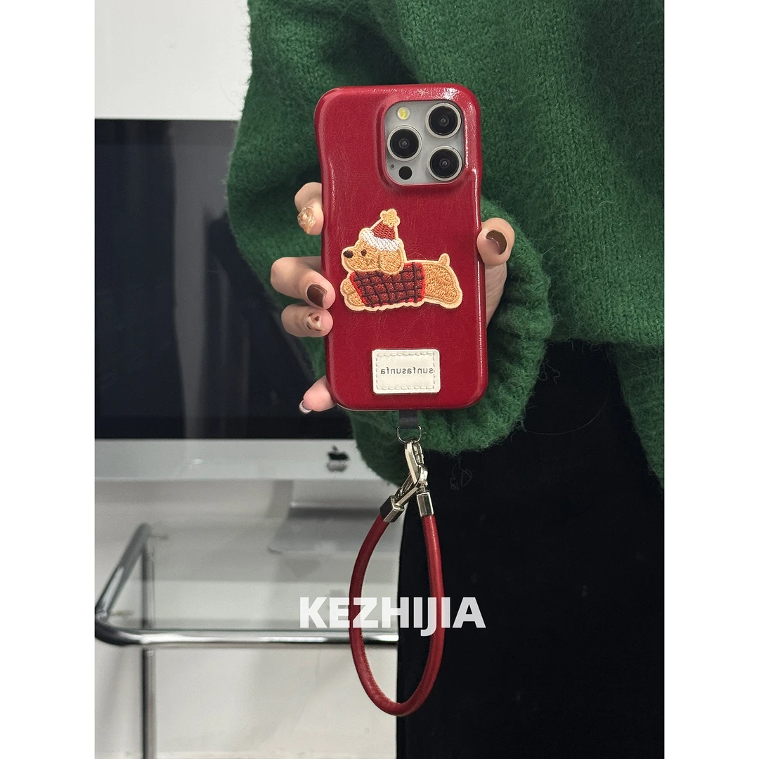 【壳之】高级小众复古刺绣狗适用苹果16/15/14promax/13个性手机壳