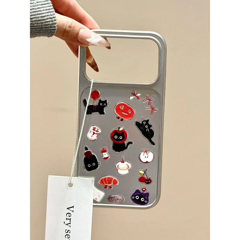 可爱银底南瓜苹果猫咪DIY贴纸适用苹果17promax手机壳15iphone16