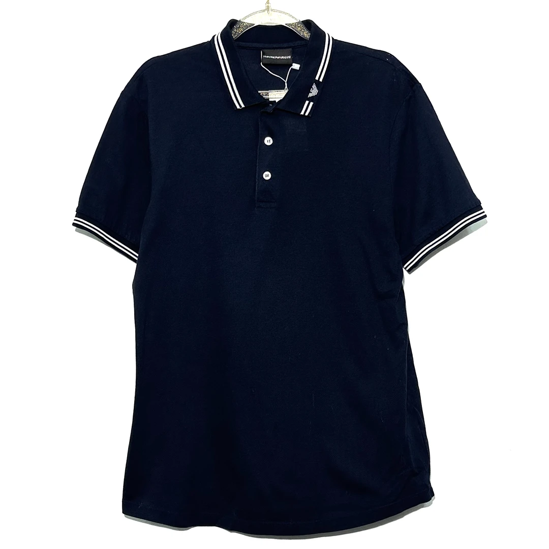 99新 GIORGIO ARMANI/阿玛尼 M码 藏蓝色polo衫短袖 M053
