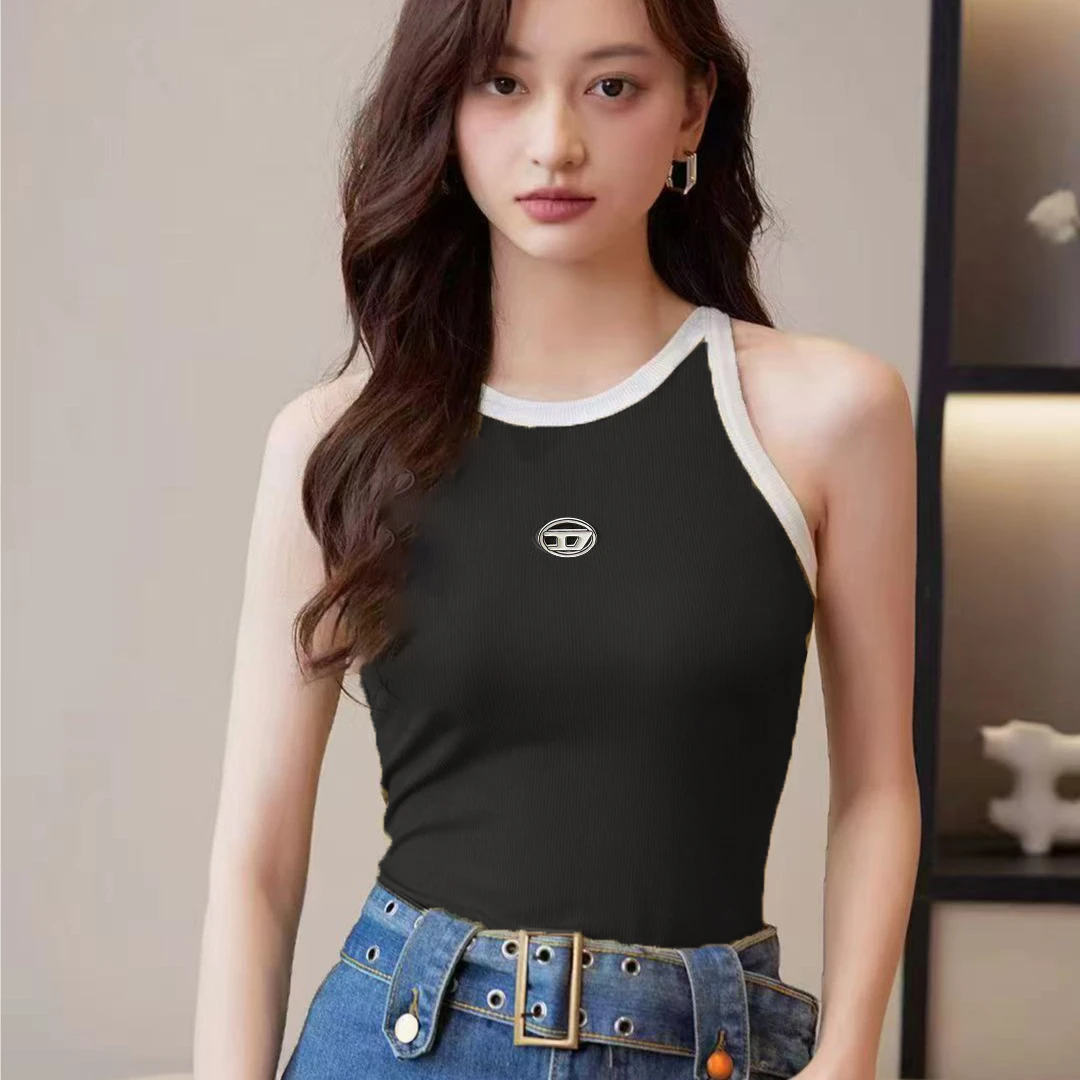 283立体标-胸口立体标螺纹撞色拼色领口无袖背心