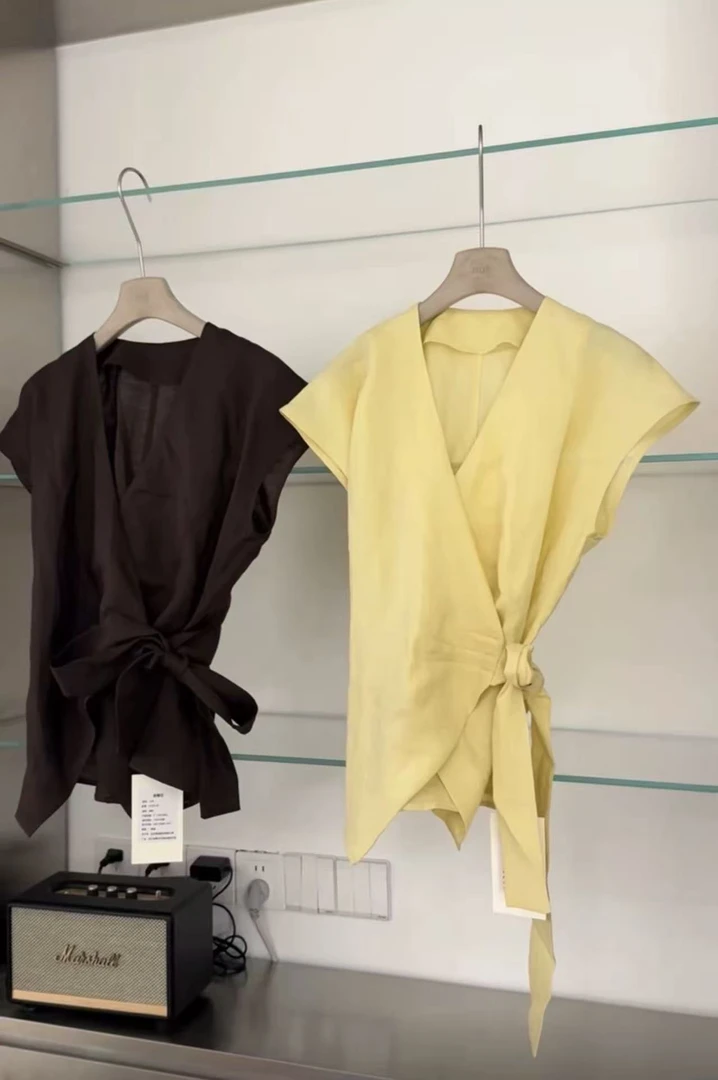 杭州NUT新款 侧边绑带苎麻气质无袖衬衫