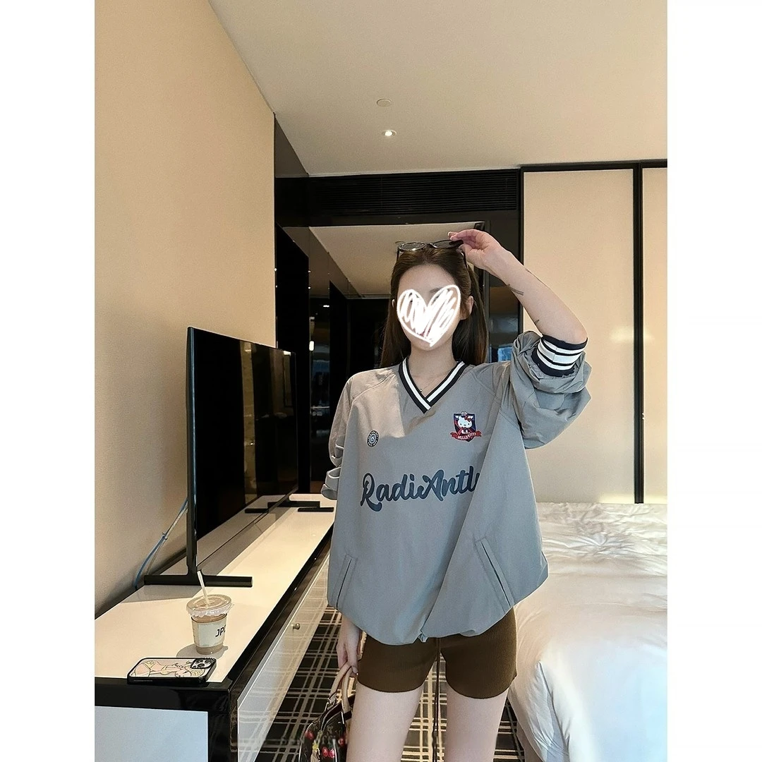 印花撞色球衣长袖宽松T恤早秋慵懒风显瘦上衣22133#