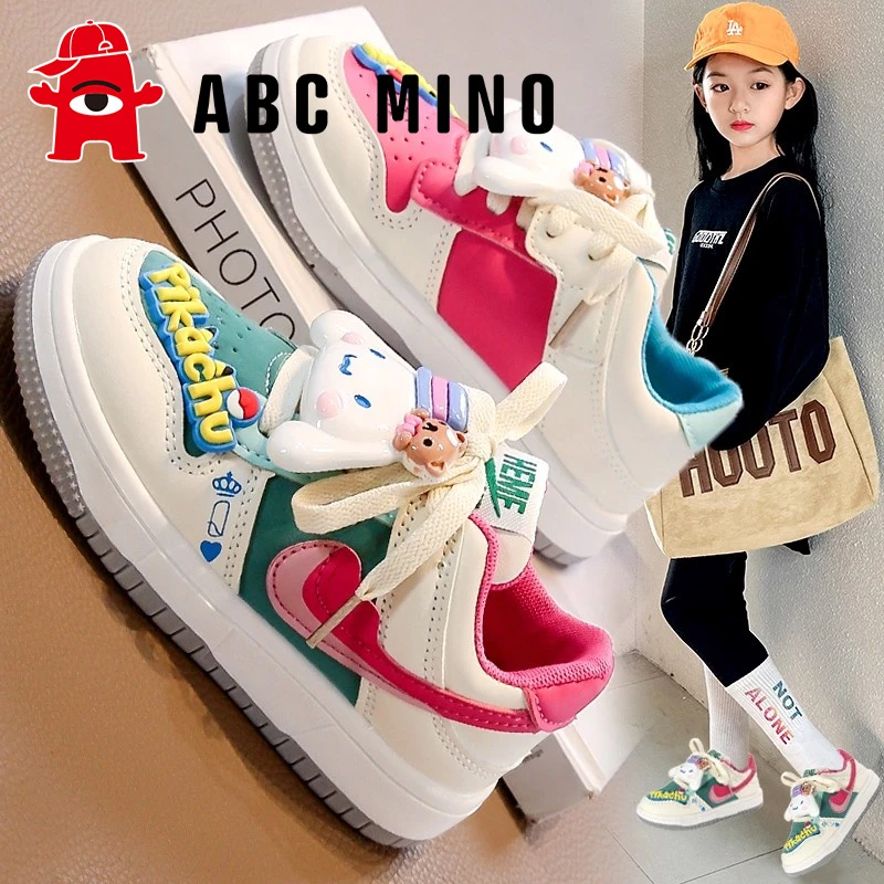ABC MINO玉桂狗女童鞋鸳鸯鞋秋季儿童运动板鞋中大童女孩皮面防滑