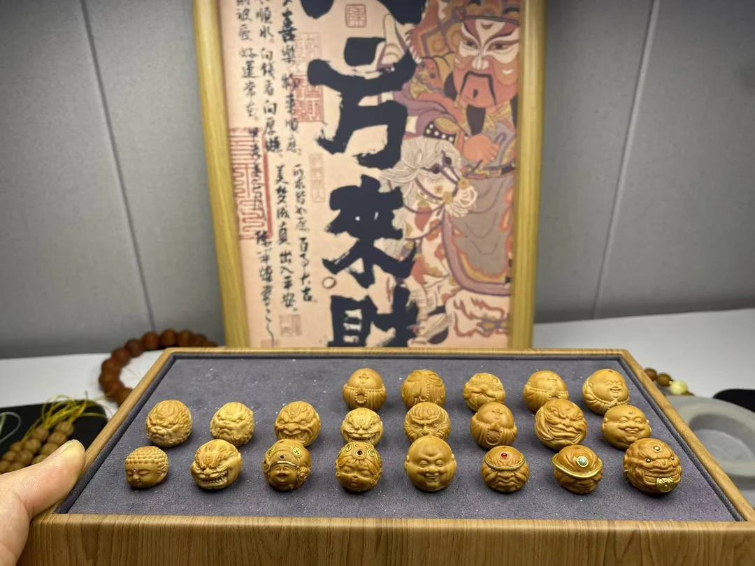 【凯祥造物】猴头核桃雕刻财神弥勒搭配猴头隔片文玩单品