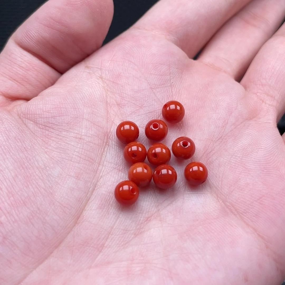 南红玛瑙6mm柿子红圆珠一组10颗未镶嵌