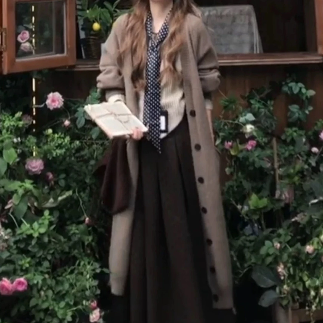 美拉德中长款毛衣外套内搭上衣女2025秋冬半身裙三件套装699755