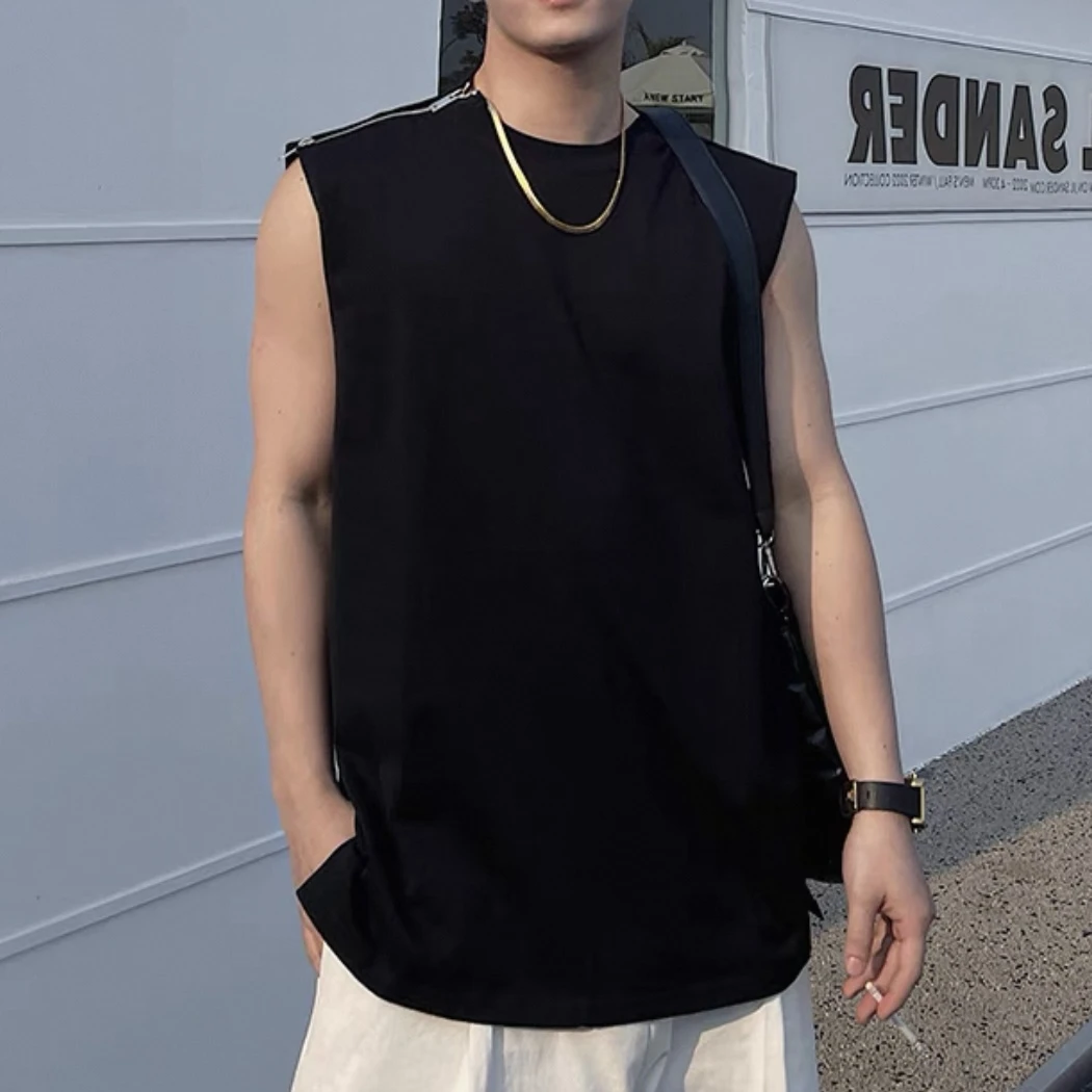 夏季重磅肩膀拉链背心男女金属设计感无袖坎肩-3057