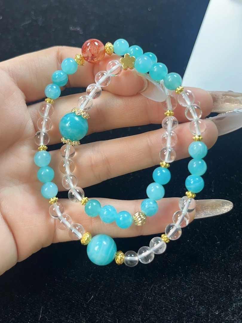 DIY双圈 简约精致风手串天河石加白水晶