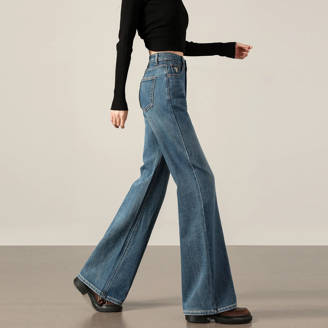 美式复古微喇牛仔裤女春秋2025新款高腰显瘦宽松不贴腿直筒喇叭裤