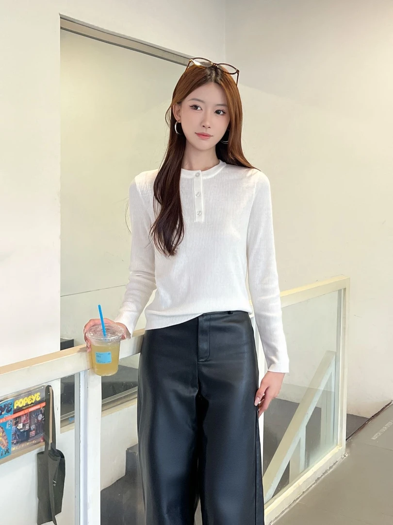 常规园领纽扣学院风针织衫保暖修身型显瘦长秋冬时尚款B019