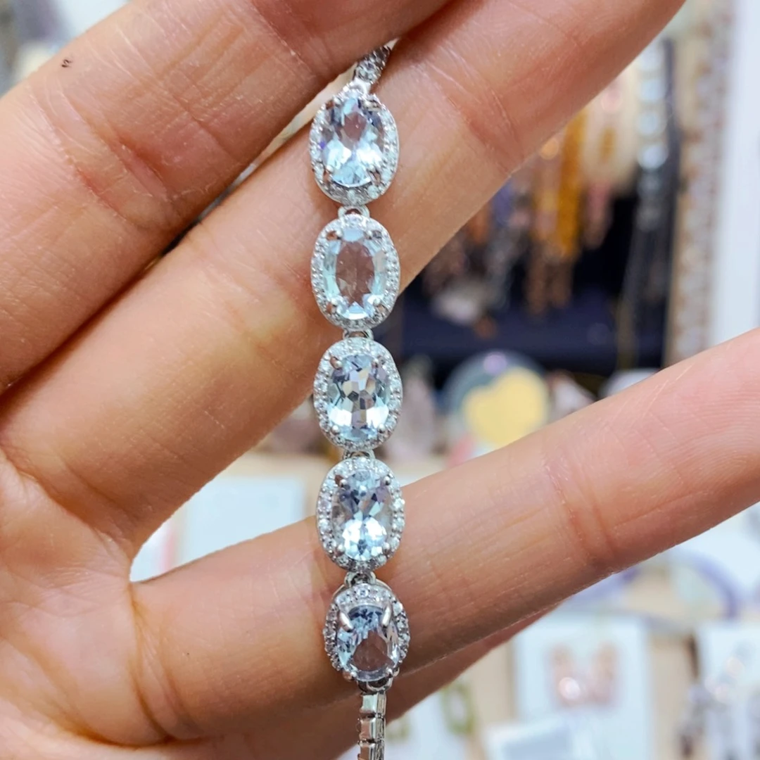 海蓝宝石手链银S925镶嵌