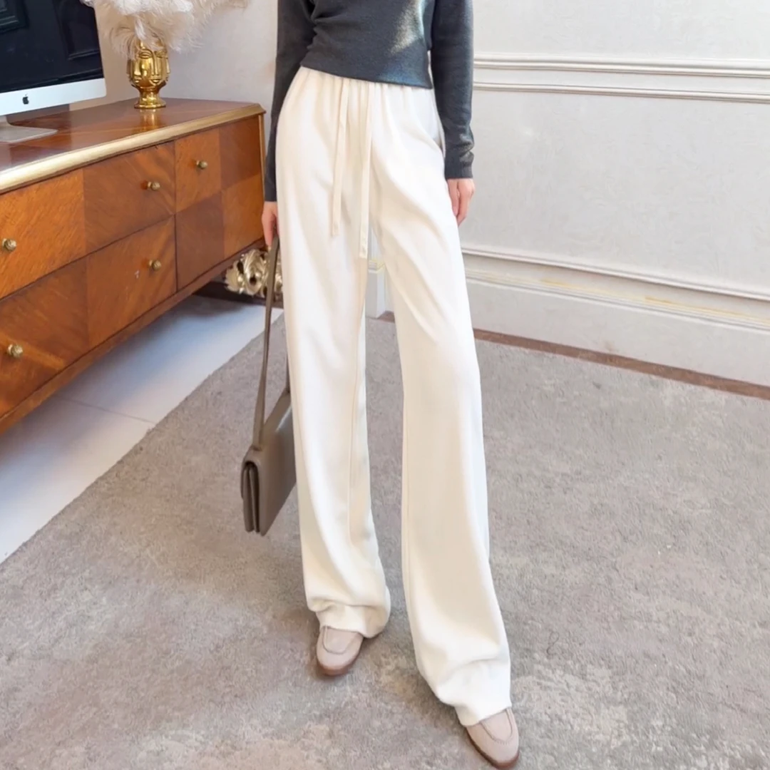 抽绳高腰宽松直筒裤女冬季简约时尚小个子休闲裤M-XL