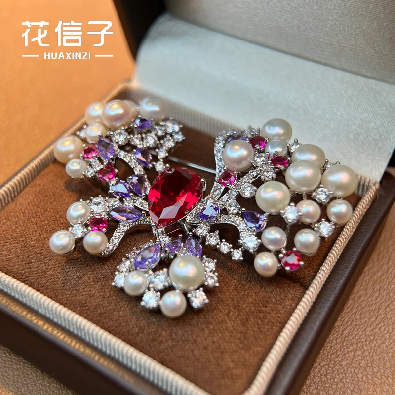 铜合成锆石胸针 9210 红刚珠光蝴蝶 新品高档重工西装胸花别针