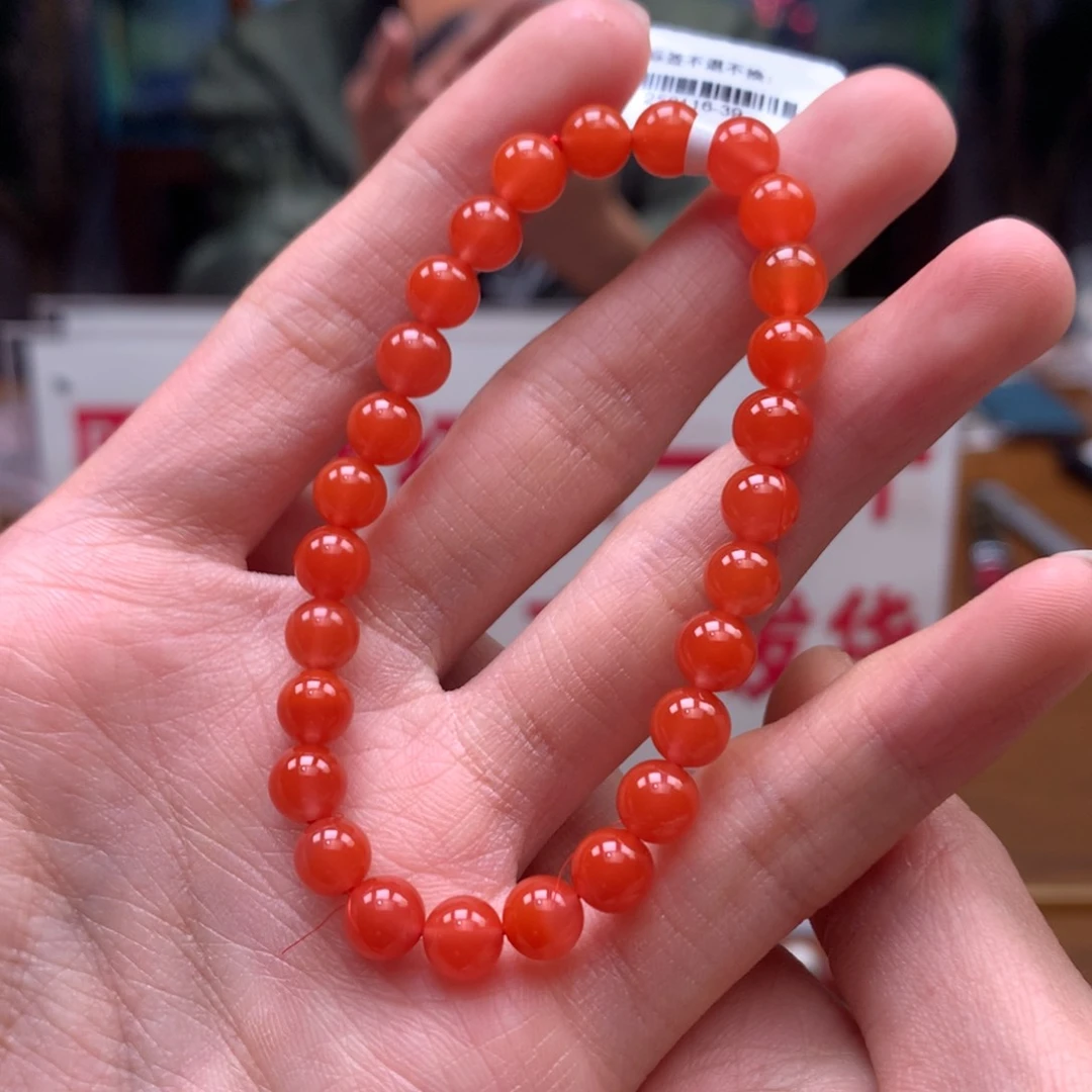南红玛瑙手串未镶嵌河湾冰红6mm+