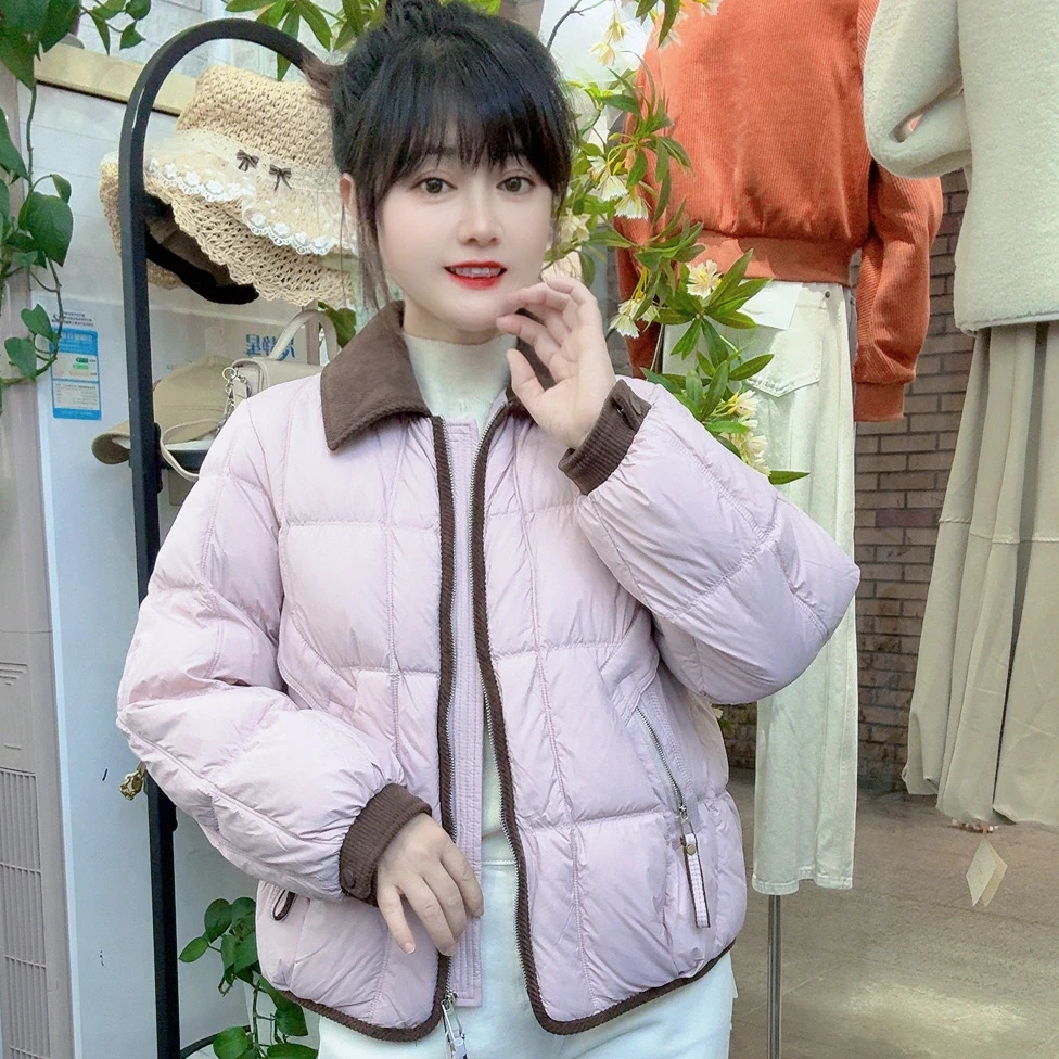 冬季新款衬衫领保暖简约百搭轻奢风高档减龄通勤羽绒服女棉衣棉服