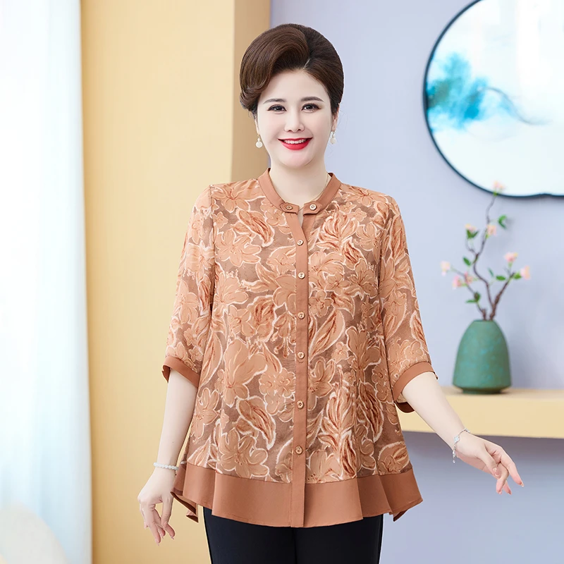 90-220斤特大码妈妈装夏季洋气宽松款中袖衬衫中老年女装衬衣胖妈