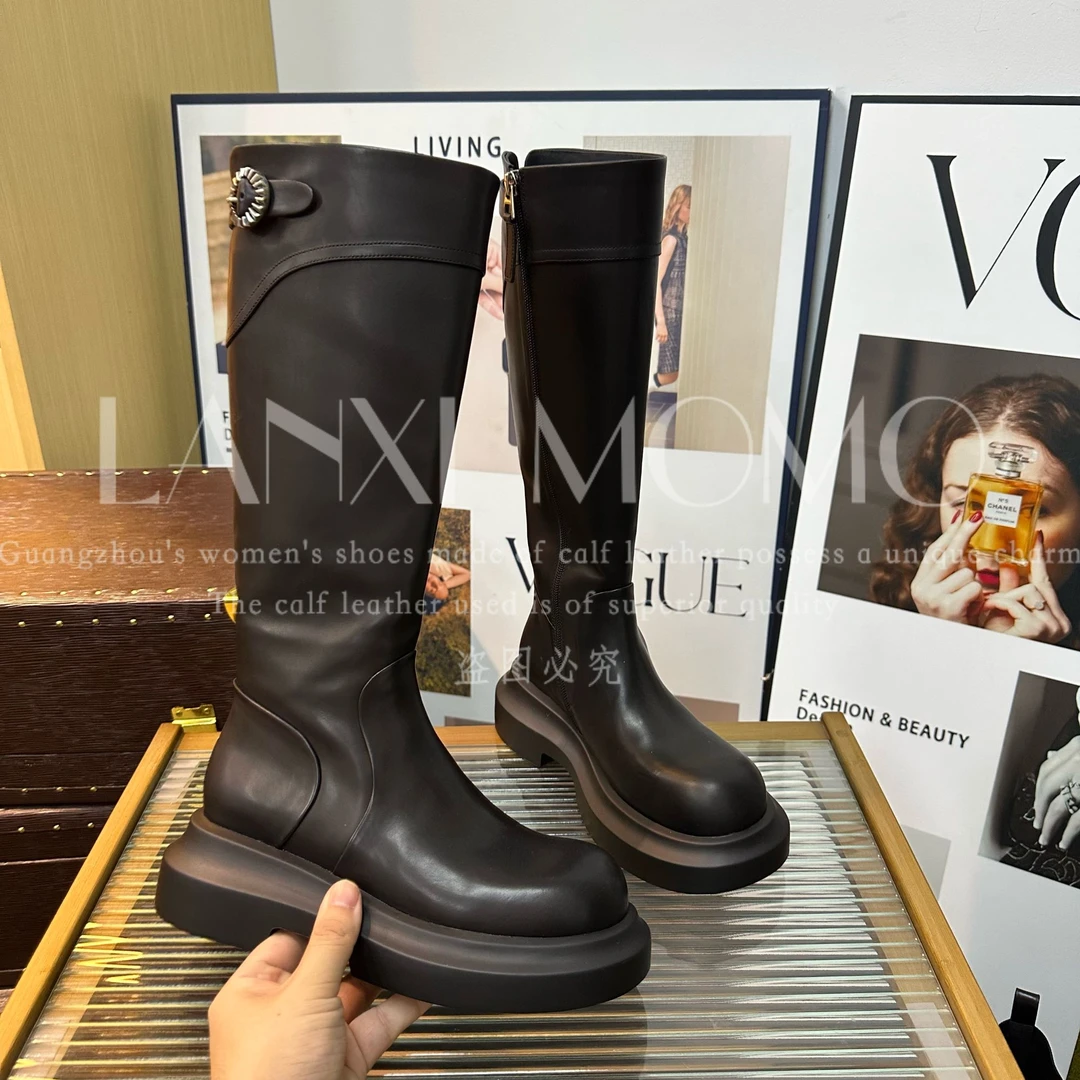 【LANXIMOMO】优雅时尚女真皮士秋冬厚底靴气质时装长筒靴25CX745LX