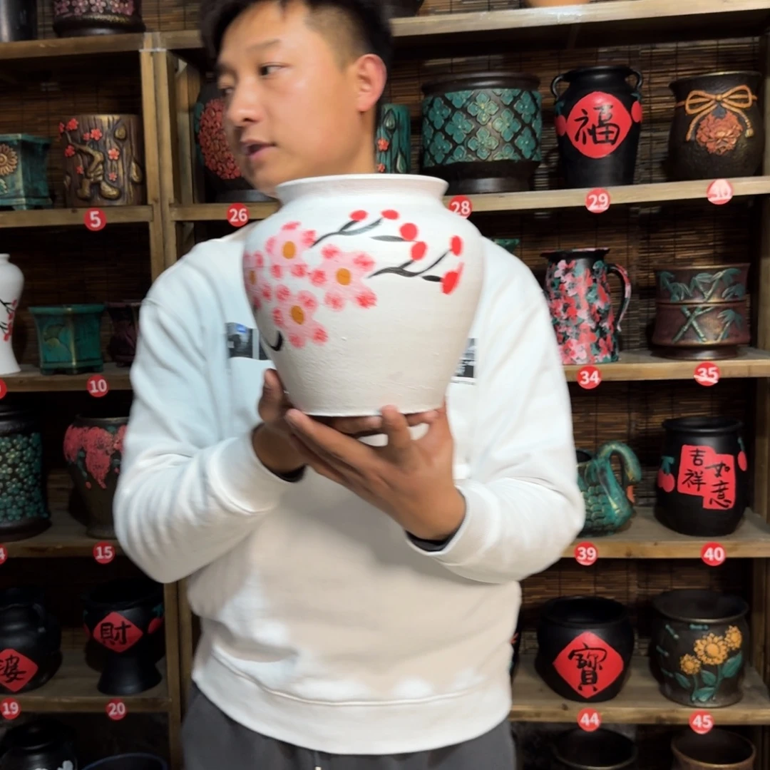 带孔高端浮雕花盆高度+口径20-15