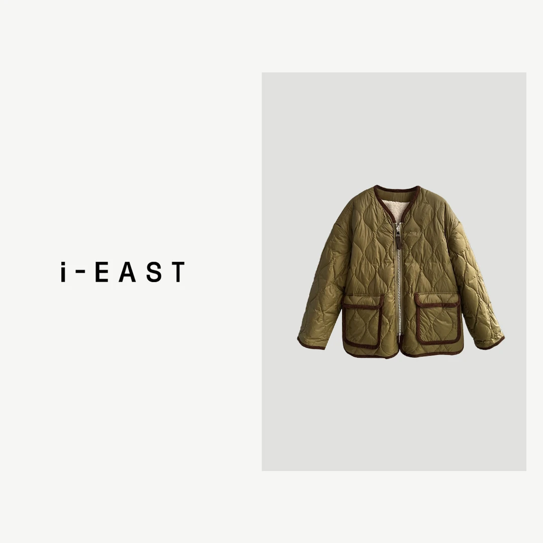 i-EAST 微醺青柠~热力感 双口袋压格羽绒服外套-3D WT41428