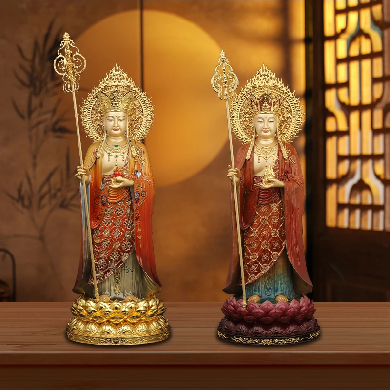 天界工将手工彩绘黄铜地藏王菩萨客厅摆件地藏铜像装饰摆件工艺品