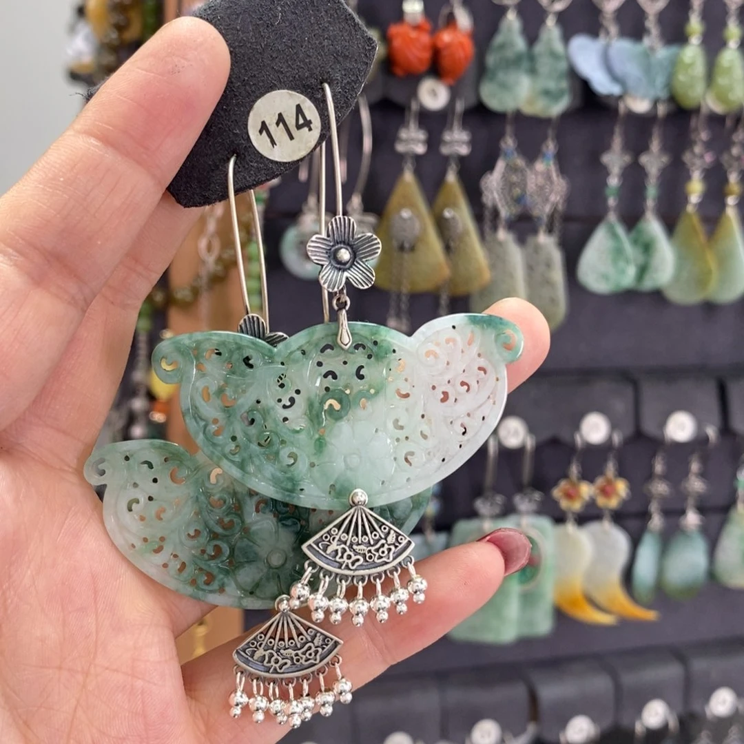 翡翠银S925镶嵌耳饰王***站X05