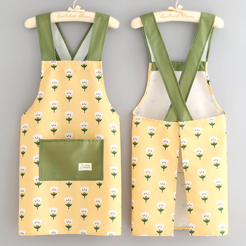 清新帆布围裙家用厨房防污围腰餐饮专用透气耐脏工作服成人上班女