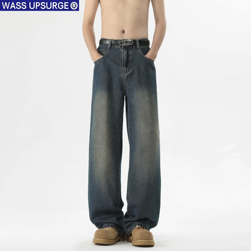 WASS UPSURGE美式复古做旧黑色直筒牛仔裤秋新款休闲宽松垂感阔腿