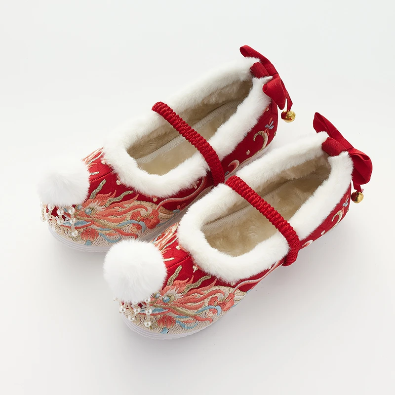 旗铂-爆款2024冬款绣花鞋国风民族女童加绒儿童古风鞋绣花民族风